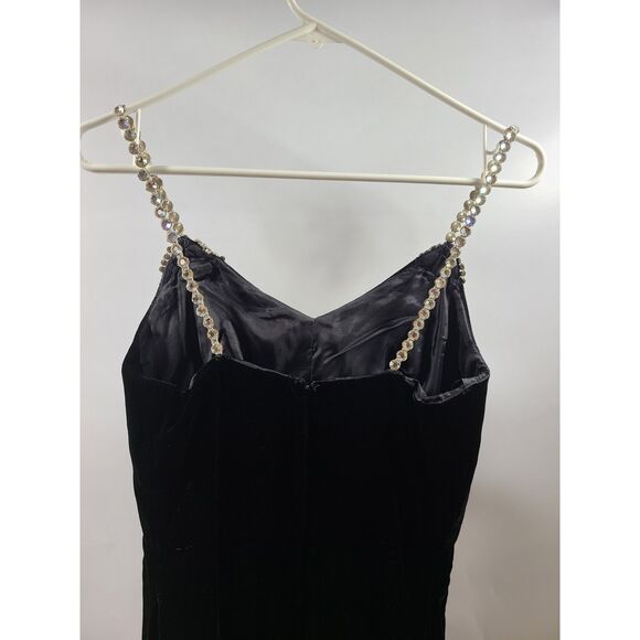 Vintage Suzy Perette Black Velvet Rhinestone Maxi Gown Holiday Size 10 Made USA - Picture 11 of 11